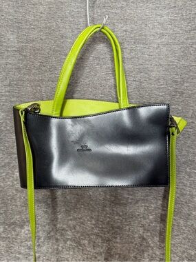 Black & Lime Green Leather Tote Handbag - Designer Style